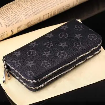 Genuine Leather Men's Clutch Wallet with Double Zipper - 9