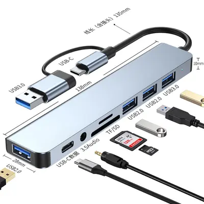 USB 3.0 sekizi bir arada Tip-C çift kafalı hub ses TF kart okuyucu genişletme PD yerleştirme istasyonu sekizi bir arada - 9
