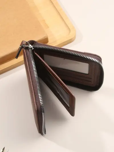 Men's Short Three-Fold Wallet with Zipper Coin Compartment, Retro Buckle - 4