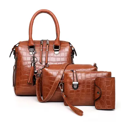 Damentasche mit Krokodilprägung, 4-teiliges Mutter-und-Kind-Taschenset - 6
