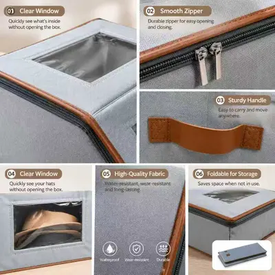 Hat Organizer Box, Large Capacity, Foldable, with Lid