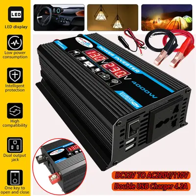 300W Inverter 12V-220V/110V for Car and Home Use, Dual USB, Display Screen, Portable