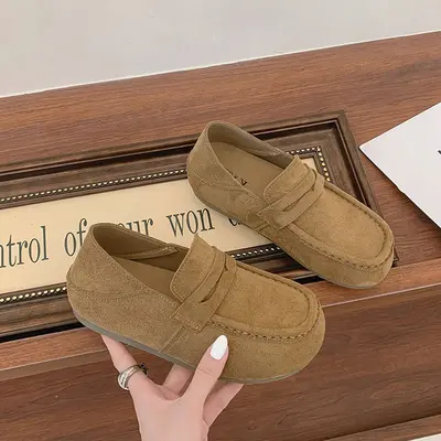 Women's Retro Loafers with Inner Heel Lift, Soft Sole, Flat Bean Shoes - 7