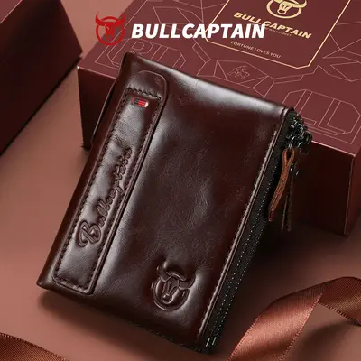 Men's Retro Genuine Leather Zipper Wallet, Vertical, Top-Grain Cowhide - 12