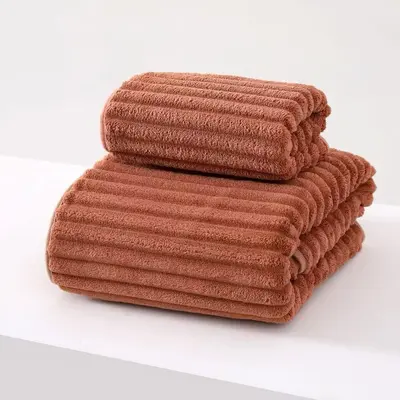 Sugar velvet towel, extra-thickened coconut milk striped coral velvet bath towel, skin-friendly, absorbent, quick-drying adult beach towel - 10