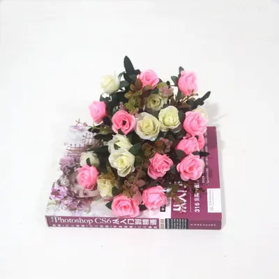 Artificial Flowers European Style 12 Small Roses Fake Flower Branches Wedding Bouquet - 11