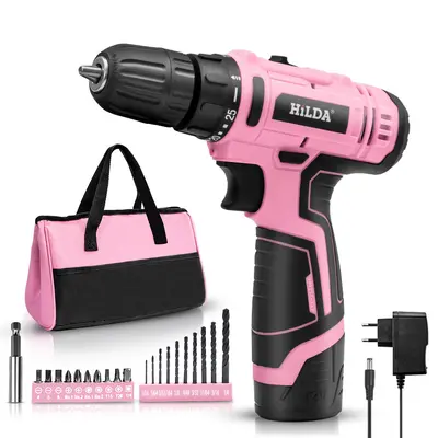 12V lityum darbeli matkap seti, pembe, el tipi - 5