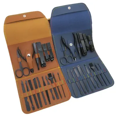 Fertig-Set mit 16-teiligen schwarzen Nagelscheren vom Hersteller, Nagelscheren, Maniküre-Werkzeuge, Klapptasche, Nagelscheren-Set, Großhandelspreis