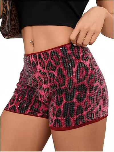 Women's Leopard Print Sequin High-Waist Ultra-Short Shorts, Autumn 2025 - 9