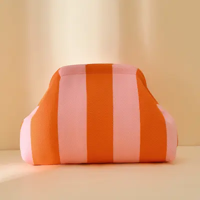 Knitted Striped Cloud-Shaped Women's Cosmetic Bag, Large Capacity - 9