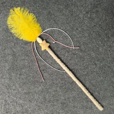Ostrich Feather Cat Teaser Wand with Plush Wooden Stick - 9