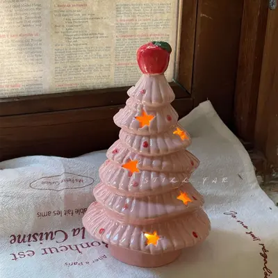 Keramik-Weihnachtsbaum-Apfel Nachtlicht für den Nachttisch, Dekorfigur