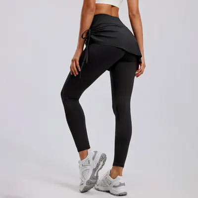 Juyitang New Drawstring Pleated Yoga Skirt Pants for Women, Fake Two-Piece Slimming Anti-Awkward Sports Fitness Long Pants - 7