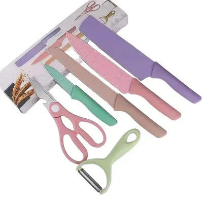 Stainless Steel Macaron Knife Set, 6 Pieces, Colorful Straw Handles