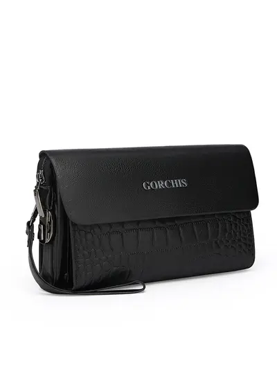 Men's Clutch Bag with Combination Lock, Crocodile Pattern, Multiple Card Slots - 6