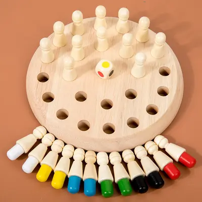 Kinder Holz Multifunktionales Memory-Schachspiel zur Förderung von Farberkennung, Gedächtnis und Kognition bei Babys, Tischspiel, pädagogisches Spielzeug