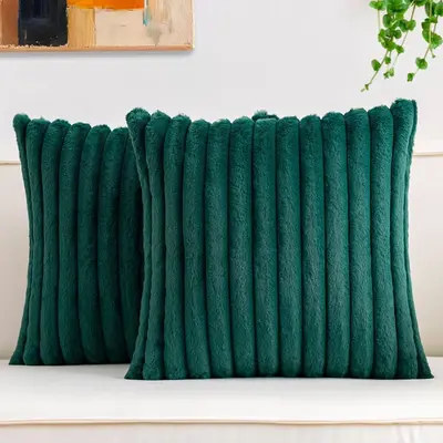 Soft Plush Throw Pillow Cover, Solid Color Faux Rabbit Fur, Sofa Cushion - 11
