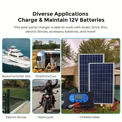 10W 12V 18V Güneş Paneli Seti, Çift Panel, Kontrolörlü, Acil Durum