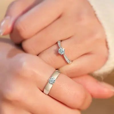 Hochkarbon-Diamantring, Paarring, versilbert - 4