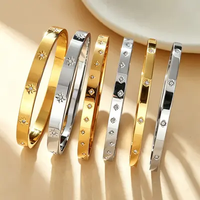 Titanstahl-Armband mit Sechsstern-Verschluss, 18k vergoldet - 3
