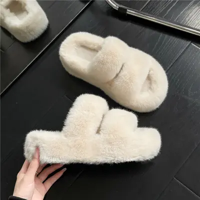 Women's Plus Size Fluffy Slippers, Non-Slip Cotton House Slippers - 9