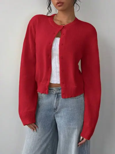 Damen Langarm-Strickjacke, weich, kurz, locker geschnitten - 7