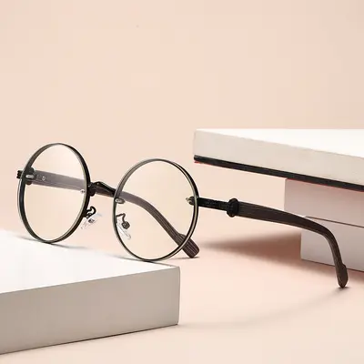 Unisex Classic Metal Round Frame Sunglasses, American Style - 4