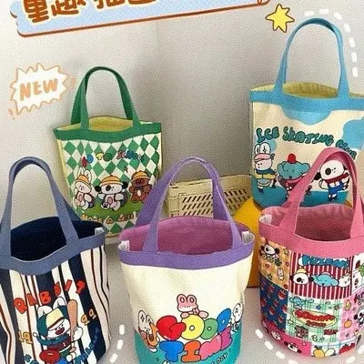 Niedliche Canvas-Eimertasche mit Graffiti-Druck, koreanischer Stil, Lunchbag