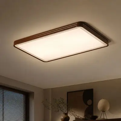 Solid Wood Ceiling Light, New Chinese Style, Walnut Color, Full-Spectrum Eye Protection