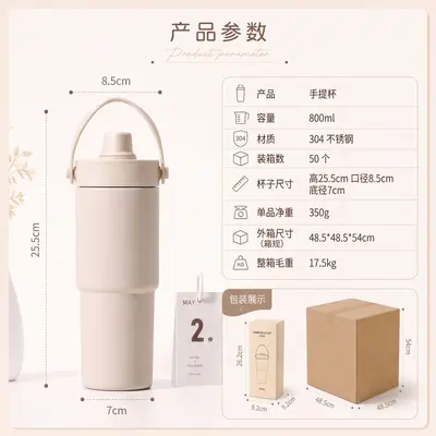 Double-Drink Straw Insulated Bottle, 304 Stainless Steel, Large Capacity Water Bottle - 5