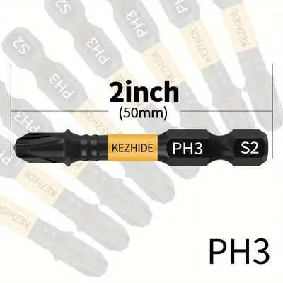 Kezhide 50mm Strong Magnetic Cross Tip PH3 Impact-Resistant Screwdriver Bit Set S2 Steel High Torque Hardness