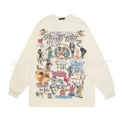 Herren Langarm-T-Shirt locker, Herbst, Cartoon-Print, Großgrößen