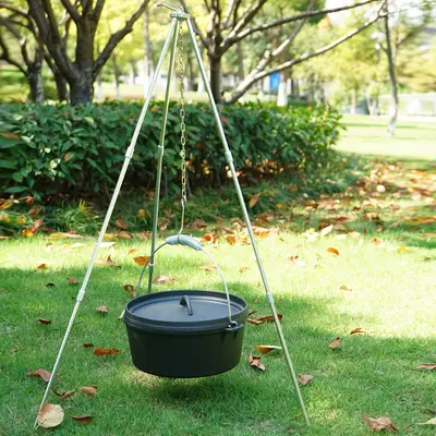 Aluminium Alloy 3-4 Section Camping Campfire Tripod with Hanging Pot Hook