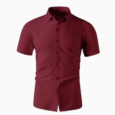 Men's Short-Sleeve Shirt, Korean Style, Solid Color Slim Fit