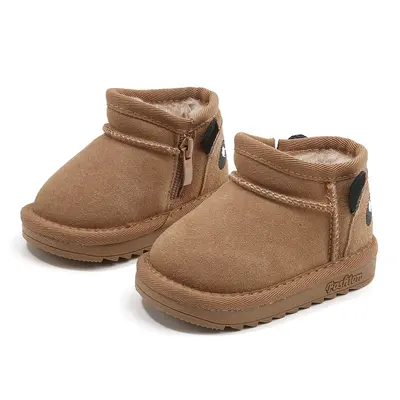 Fleece-Lined Baby Walking Shoes and Nubuck Leather Kids Snow Boots