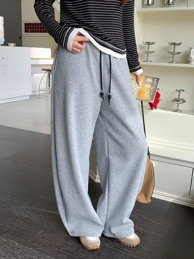 Damen-Hose mit hohem Bund, Perlendetails, Kordelzug, weites Bein, ZY3668 - 9