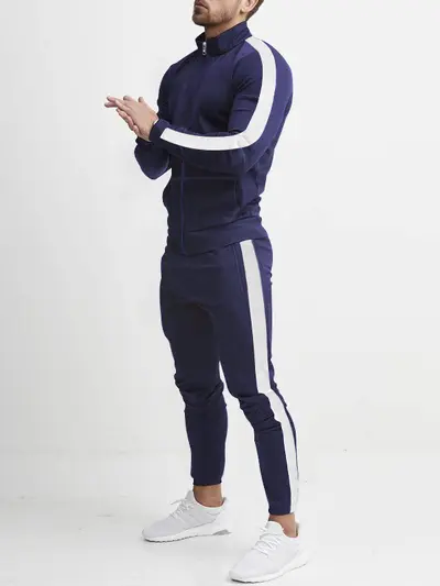 Erkek casual spor eşofman takımı, renk bloklu, trend spor ceket takımı