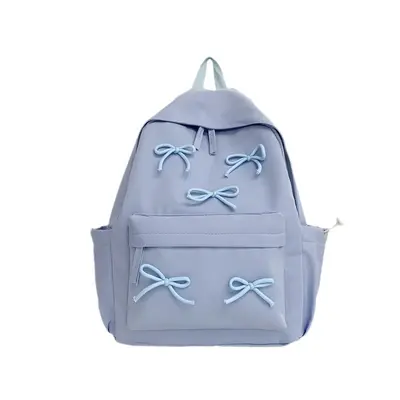 Korean Style Simple Girls' Bow School Backpack, Large Capacity with Laptop Compartment - 5