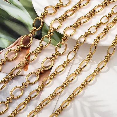 Stainless Steel Oval Clasp Chain Necklace, 18K Gold Plated