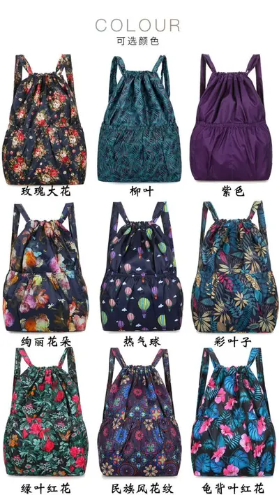 Women's Drawstring Backpack, Large Capacity Printed Travel Bag - 9