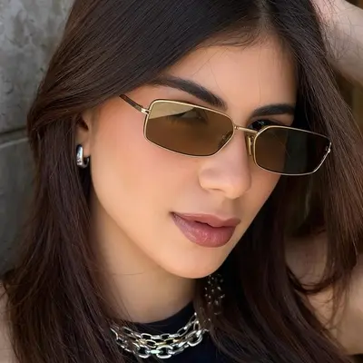 Metal Small Square Frame Sunglasses for Men and Women with UV Protection