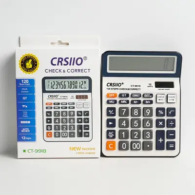 12-Digit Dual Power Desktop Calculator, Large Screen, Blue-Black - 1