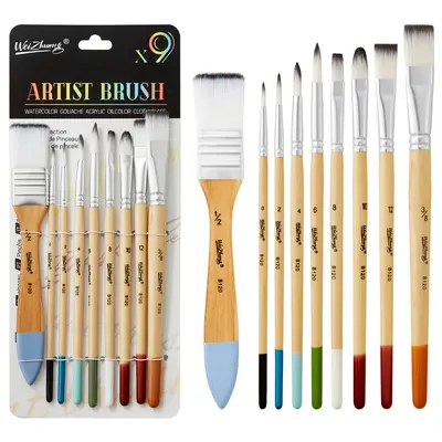 Nylon-Pinselbürsten-Set, 9-teilig, Acryl und Öl