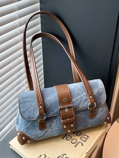 Modische Damen-Schultertasche mit Schnappverschluss, koreanischer Stil, schlicht - 3