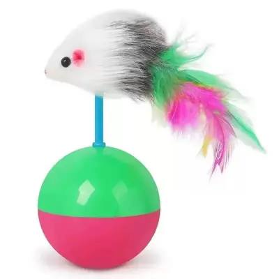 Cat Toy Wire Cage with Colorful Feather Mouse, Weighted Roly-Poly - 9