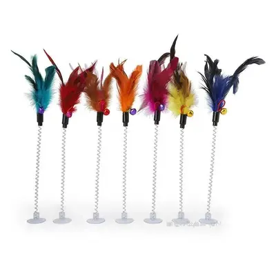 Suction Cup Spring Cat Teaser Wand with Feathers and Bell - 7