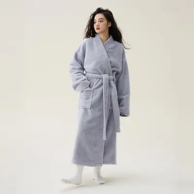 Mercan kadife kalın çift pijama takımı, bornoz - 8