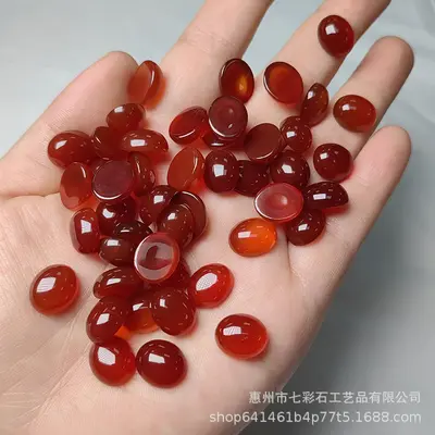 [Rote Achat Ringfassung] Halbkugelförmige rote Perlenform Ringfassung, ovaler Chalcedon loser Edelstein für DIY-Schmuckherstellung. - 12