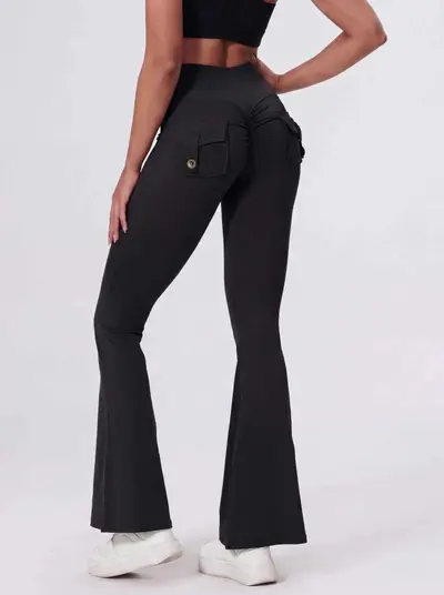 Women's Yoga Pants with Cargo Pockets, Peach Hip-Lift, Flared