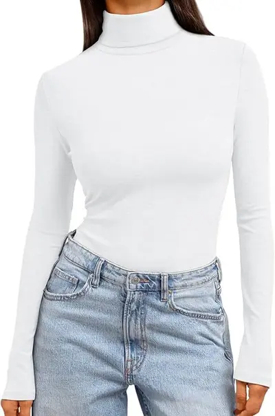 High Neck Long Sleeve Women's Base Layer Top, Solid Color Slim Fit - 7